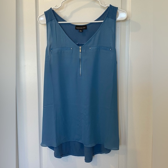 Blue Lighton Zip Detail Mixed Material Blouse - Picture 3 of 3